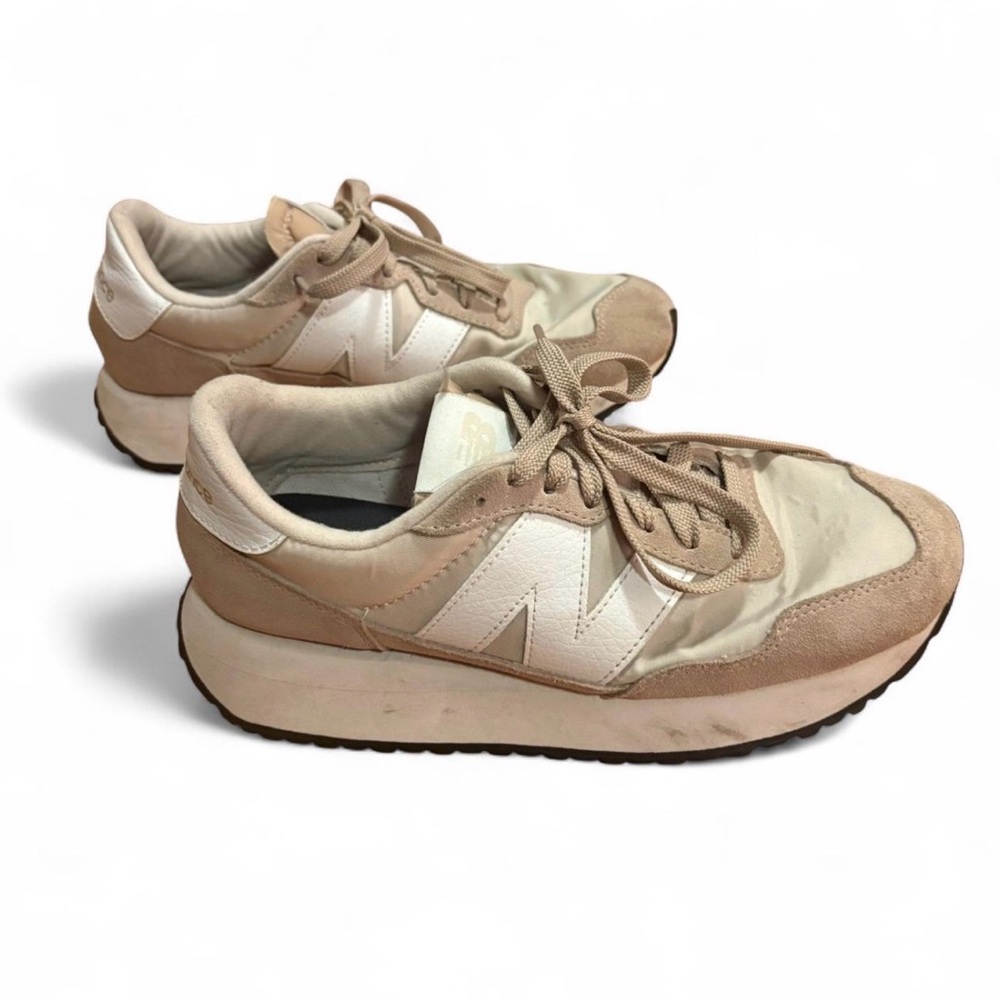 New Balance Women's Beige and White Sneakers
